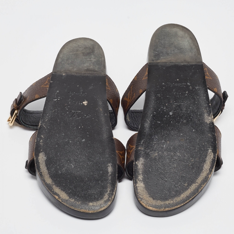 Pre Owned Louis Vuitton Monogram Canvas Bom Dia Flat Mules Size 39.5