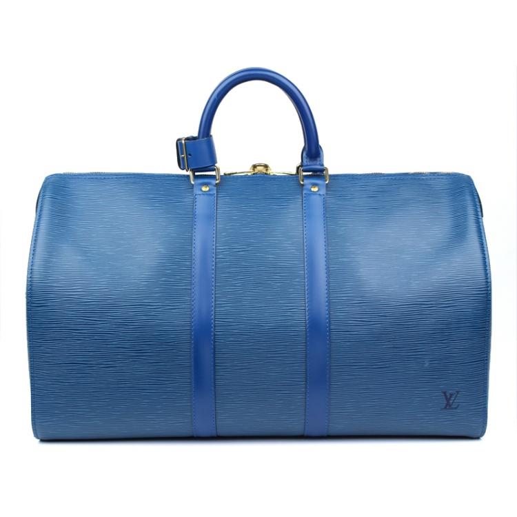 Pre Owned Louis Vuitton Toledo Blue Epi Leather Keepall 45 Bag