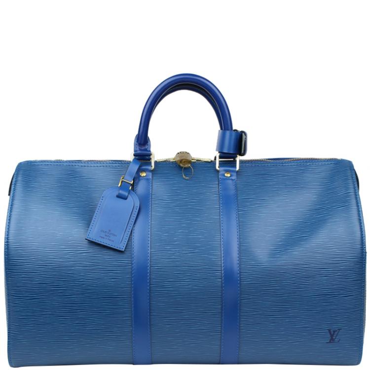 Pre Owned Louis Vuitton Toledo Blue Epi Leather Keepall 45 Bag