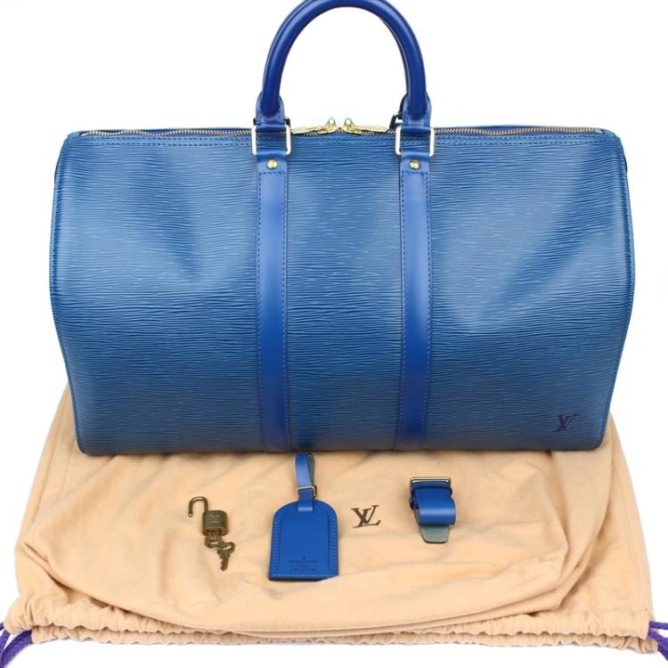 Pre Owned Louis Vuitton Toledo Blue Epi Leather Keepall 45 Bag