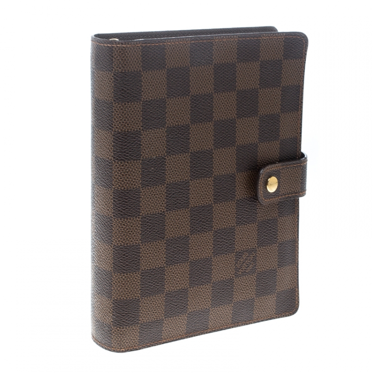 Pre Owned Louis Vuitton Damier Ebene Canvas Medium Ring Agenda Cover