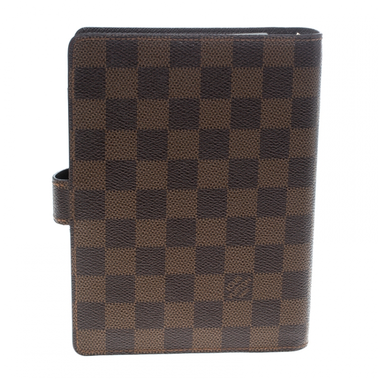 Pre Owned Louis Vuitton Damier Ebene Canvas Medium Ring Agenda Cover