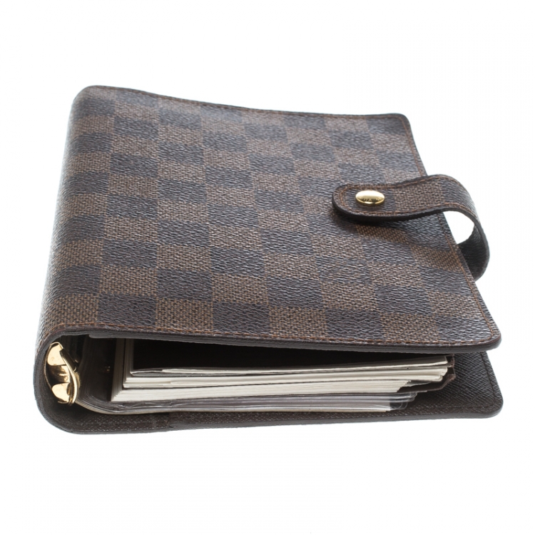 Pre Owned Louis Vuitton Damier Ebene Canvas Medium Ring Agenda Cover