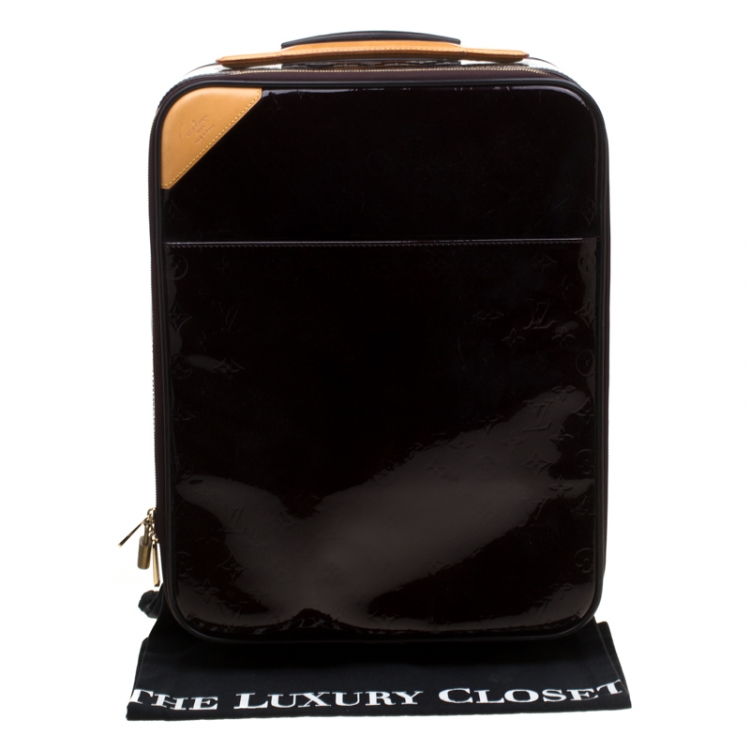Pre Owned Louis Vuitton Amarante Monogram Vernis Pegase 45 Suitcase