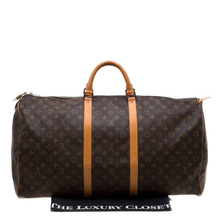 Pre Owned Louis Vuitton Brown Monogram Canvas Keepall Bandouliere 60 Bag