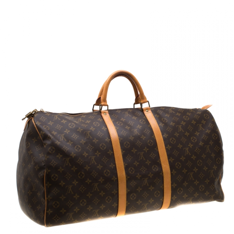 Pre Owned Louis Vuitton Brown Monogram Canvas Keepall Bandouliere 60 Bag