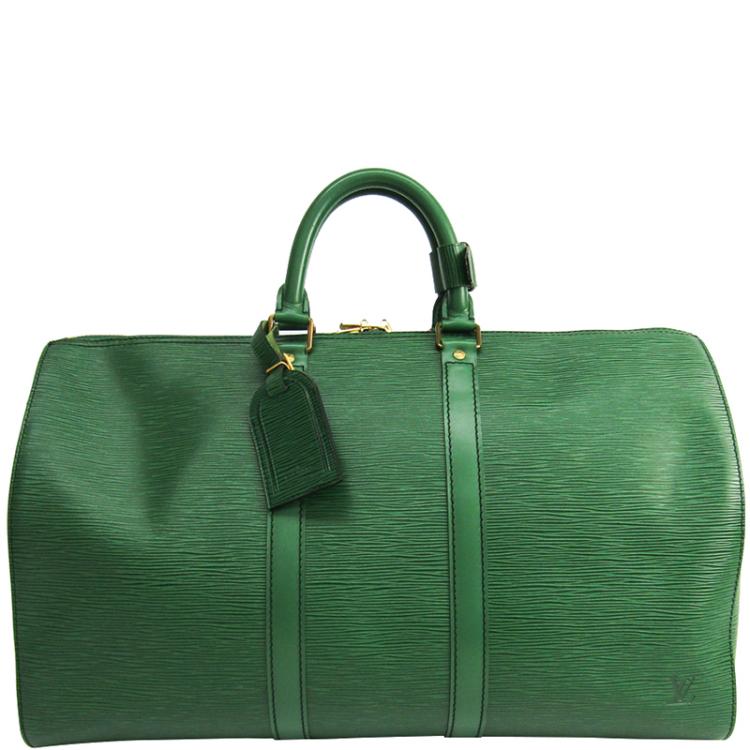 LOUIS VUITTON Keepall Bags in Green Leather - 101196 ref.887742
