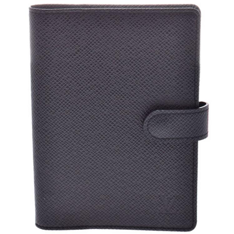 Louis Vuitton Small Ring Agenda Cover w/Pen Black Taiga Leather Passport  Wallet 