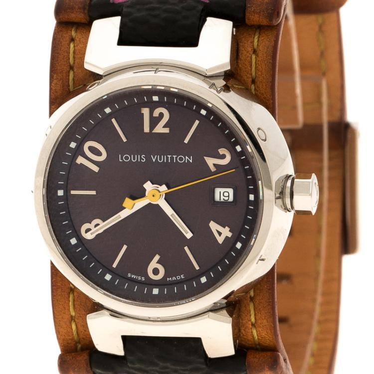 Pre Owned Louis Vuitton Brown Q1211 Tambour Women's Wristwatch