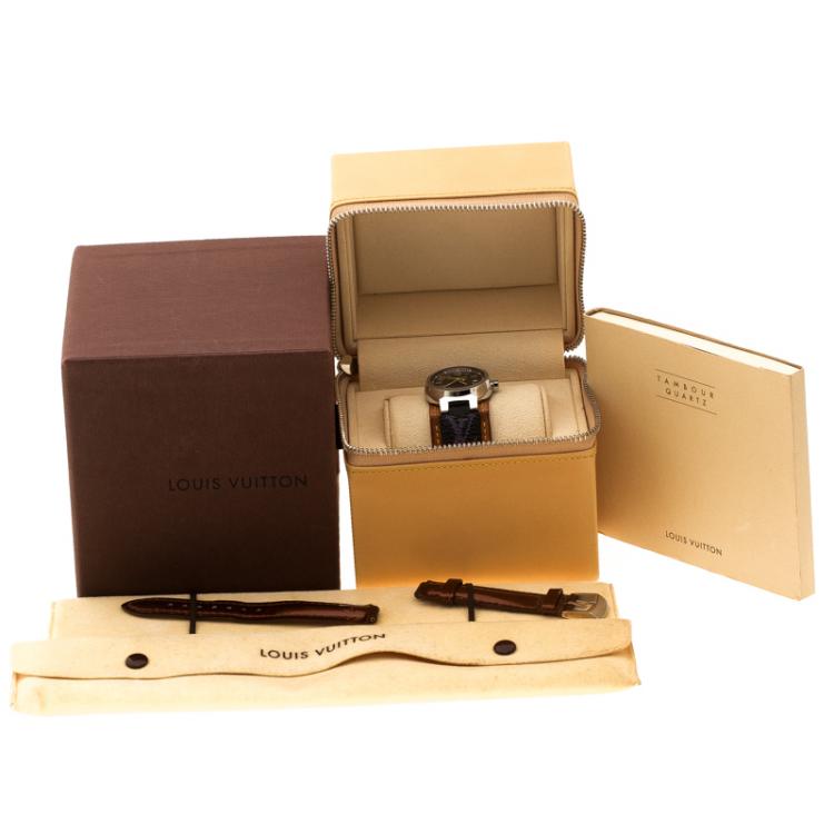 Pre Owned Louis Vuitton Brown Q1211 Tambour Women's Wristwatch