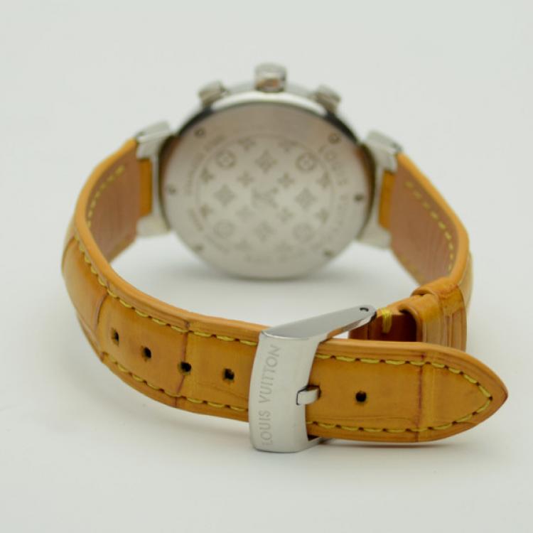 Pre Owned Louis Vuitton Yellow Tambour Chronograph Womens Wristwatch 