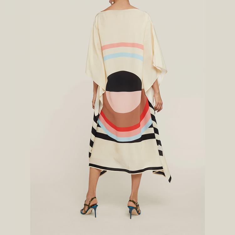 Pre Owned Louisa Parris Cream Emilie Graphic Print Silk Kaftan Size OS