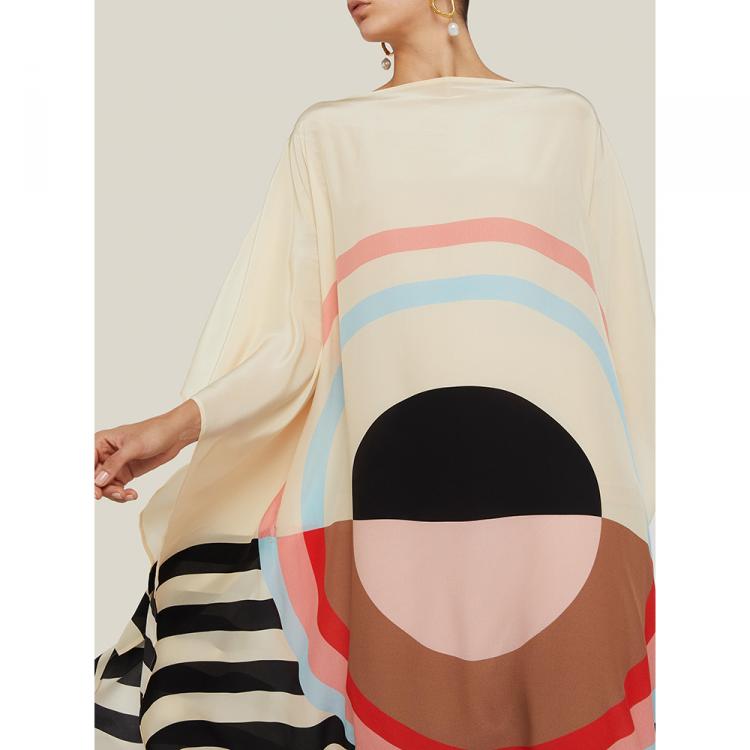Pre Owned Louisa Parris Cream Emilie Graphic Print Silk Kaftan Size OS