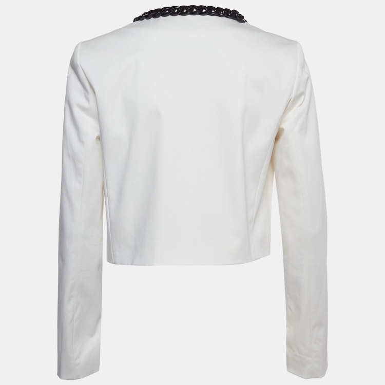 Pre Owned Love Moschino White Cotton Chain Detail Cropped Jacket M