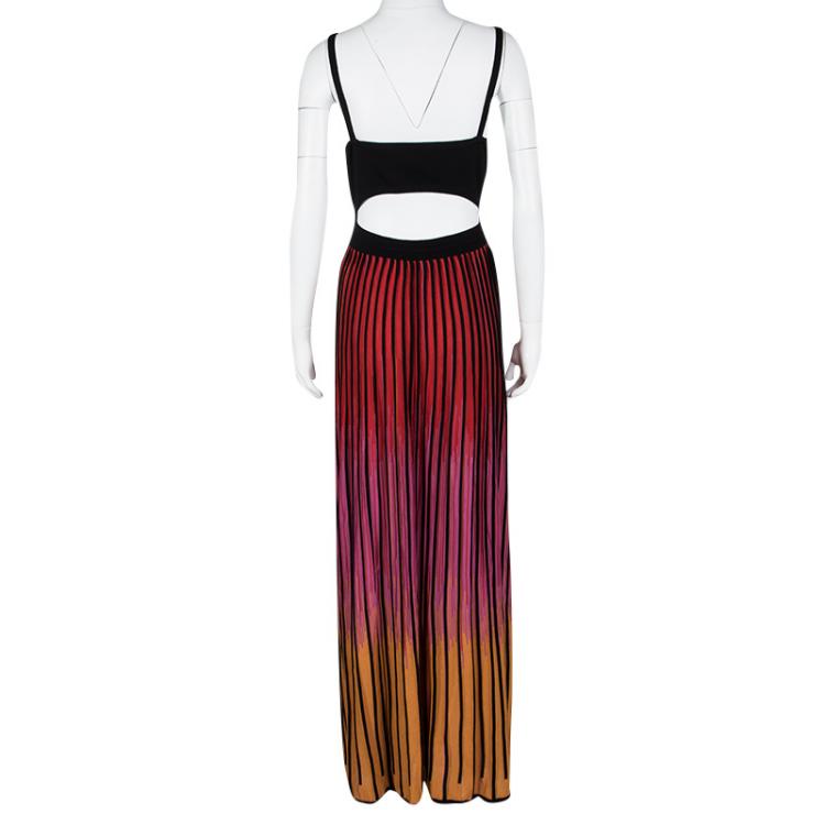 Pre Owned M Missoni Multicolor Striped Knit Back Cutout Tie Detail Sleeveless Dress L