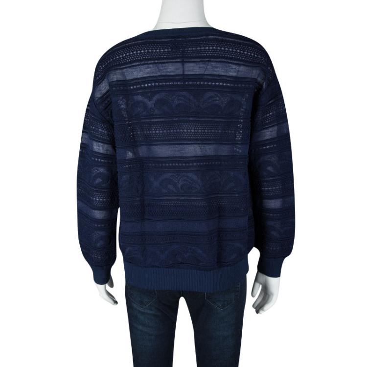 Pre Owned M Missoni Navy Blue Ribbed Trim Detail Sweater S