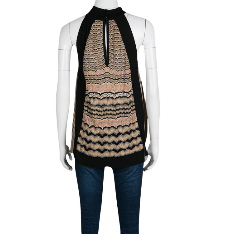 Pre Owned M Missoni Multicolor Textured Lurex Knit Sleeveless High Neck Top M