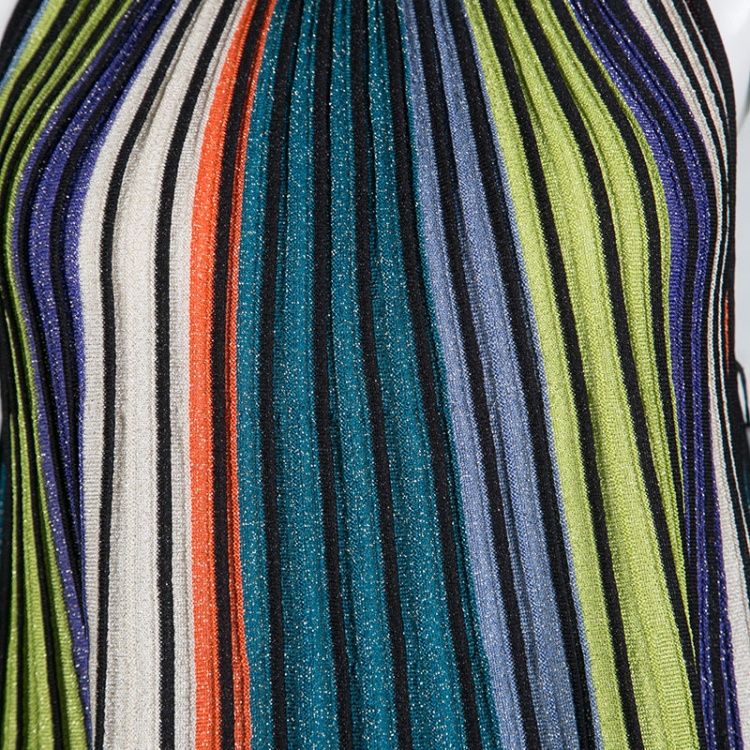 Pre Owned M Missoni Multicolor Striped Lurex Knit Detail Pleated Sleeveless Top S