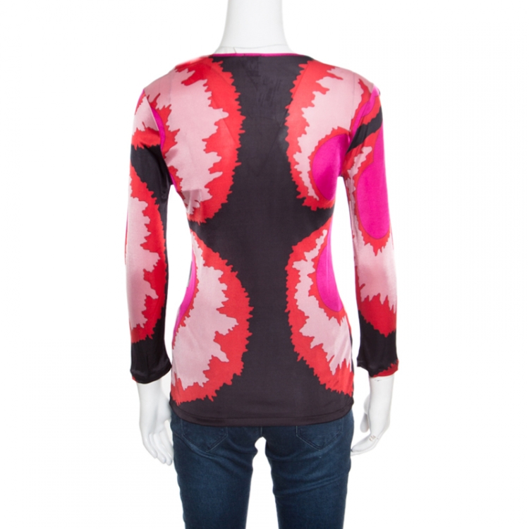 Pre Owned M Missoni Pink Graphic Floral Printed Knit Long Sleeve Top M
