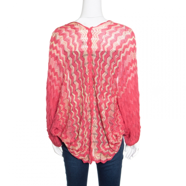 مملوكة مسبقًا M Missoni Red and Yellow Chevron Patterned Knit Open Front Bolero M
