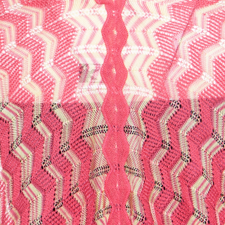 مملوكة مسبقًا M Missoni Red and Yellow Chevron Patterned Knit Open Front Bolero M