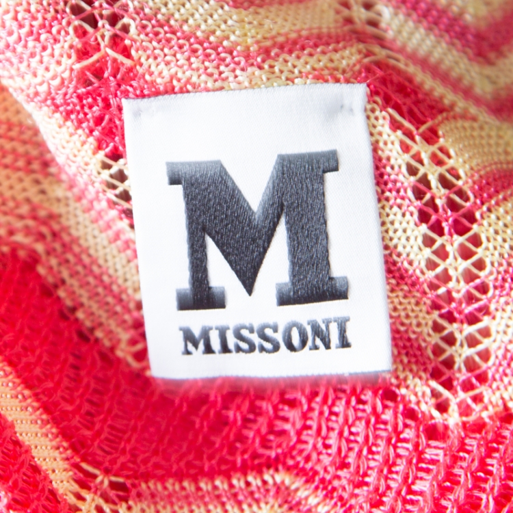 مملوكة مسبقًا M Missoni Red and Yellow Chevron Patterned Knit Open Front Bolero M