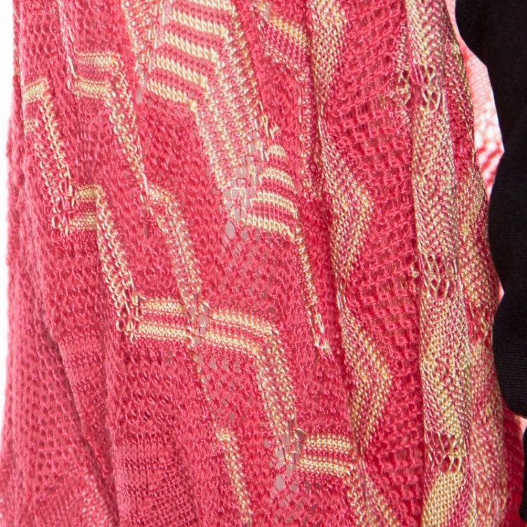 مملوكة مسبقًا M Missoni Red and Yellow Chevron Patterned Knit Open Front Bolero M