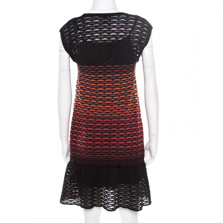 Pre Owned M Missoni Multicolor Fish Scale Patterned Knit Flounce Dress S