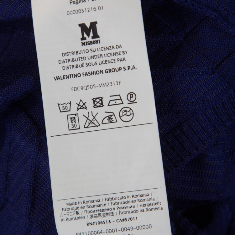 مملوكة مسبقًا M Missoni Royal Blue Chevron Paneled Wool Knit Cardigan M