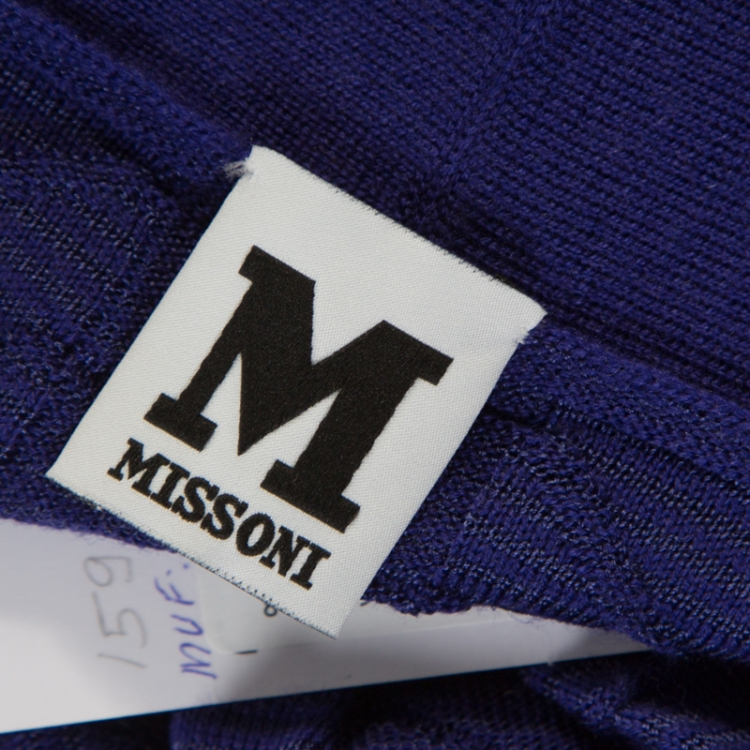 مملوكة مسبقًا M Missoni Royal Blue Chevron Paneled Wool Knit Cardigan M