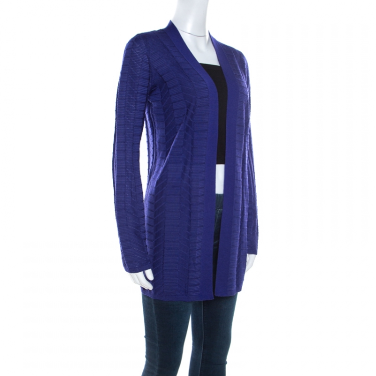 M Missoni Royal Blue Chevron Paneled Wool Knit Cardigan M M