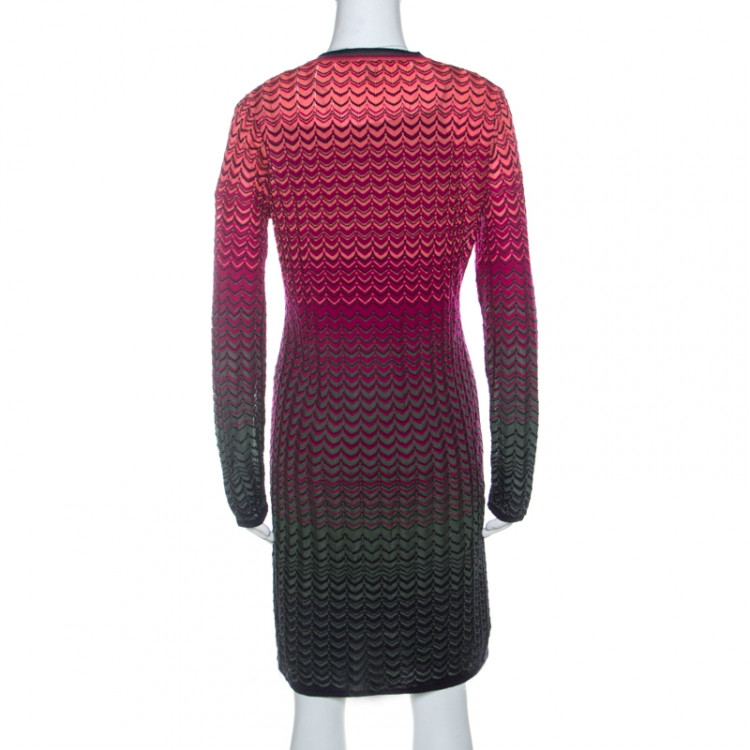 Pre Owned M Missoni Multicolor Ombre Pattern Knit V Neck Dress M 