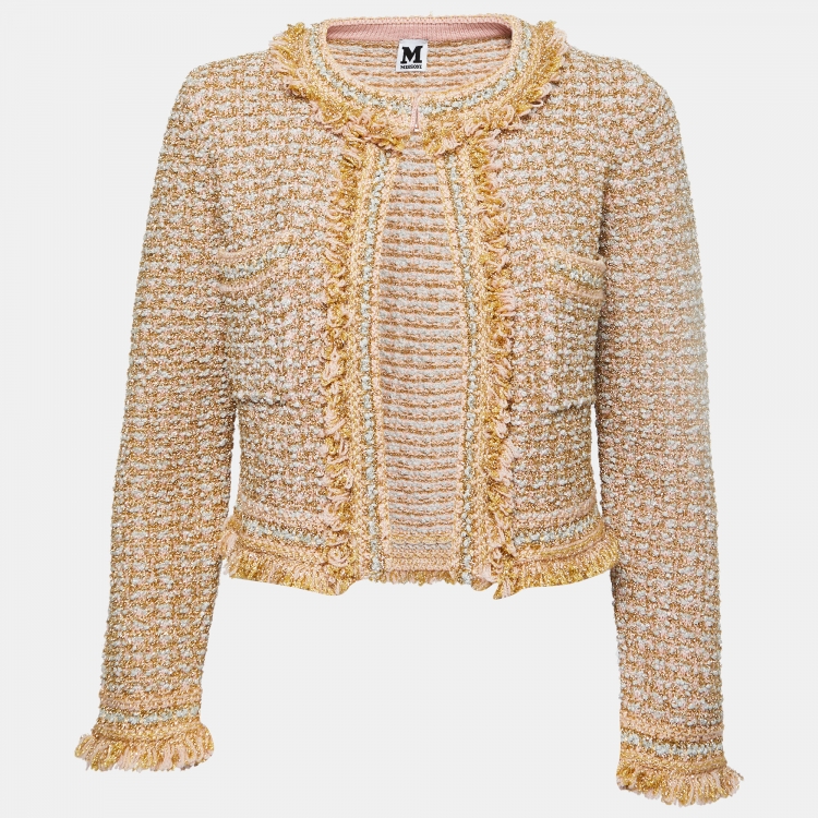 مملوكة مسبقًا M Missoni Gold/Multicolor Knit Cropped Tweed Jacket S