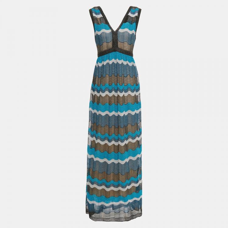 مملوكة مسبقًا M Missoni Blue Lurex Knit Sleeveless Maxi Dress L (IT 44)