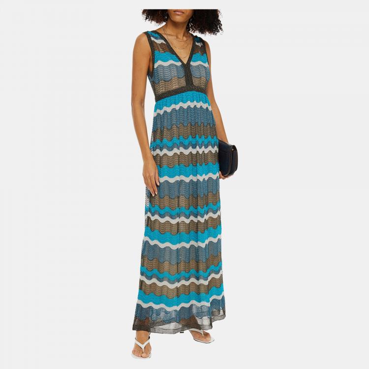 مملوكة مسبقًا M Missoni Blue Lurex Knit Sleeveless Maxi Dress L (IT 44)
