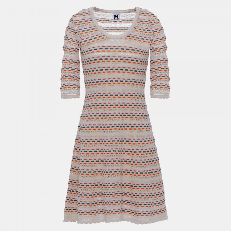 Pre Owned M Missoni Beige/Multicolor Patterned Knit Mini Dress M (IT 42)
