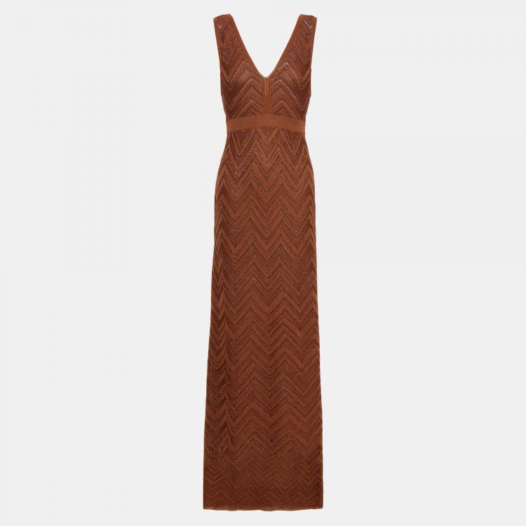 Pre Owned M Missoni Brown Lurex Knit Maxi Dress M (IT 42)