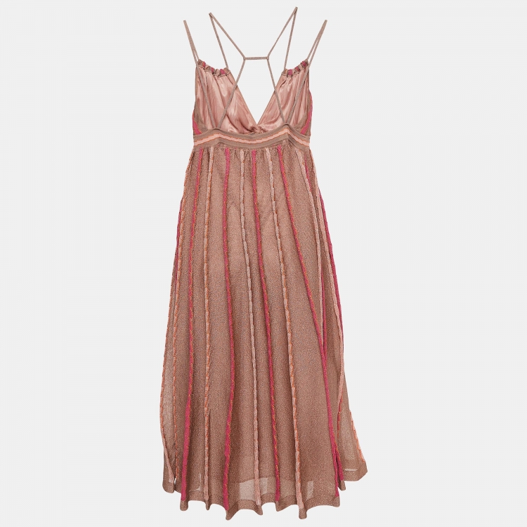 Pre Owned M Missoni Pink Patterned Lurex Knit Midi Dress M