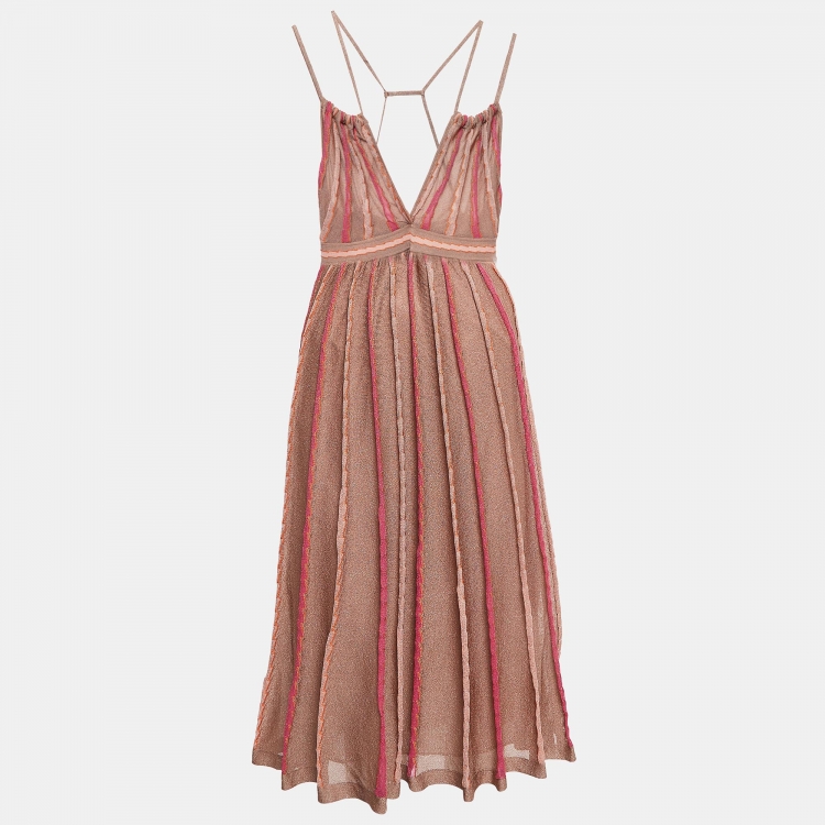 Pre Owned M Missoni Pink Patterned Lurex Knit Midi Dress M