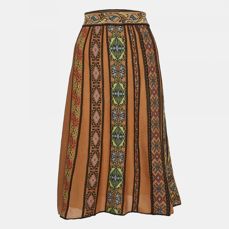 Pre Owned M Missoni Brown Floral Patterned Knit Skirt L