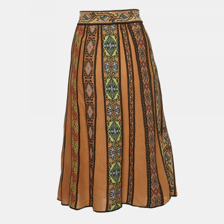 Pre Owned M Missoni Brown Floral Patterned Knit Skirt L