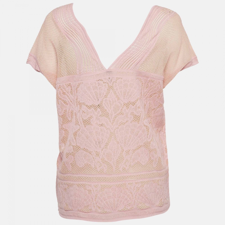Pre Owned M Missoni Pink Patterned Lurex Knit Top M