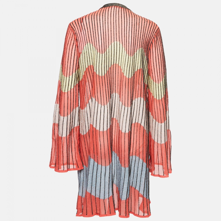 Pre Owned M Missoni Multicolor Striped Knit Flared Sleeve Cardigan L