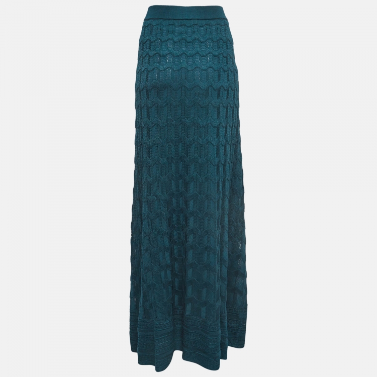 Pre Owned M Missoni Green Patterned Knit Maxi Skirt XL