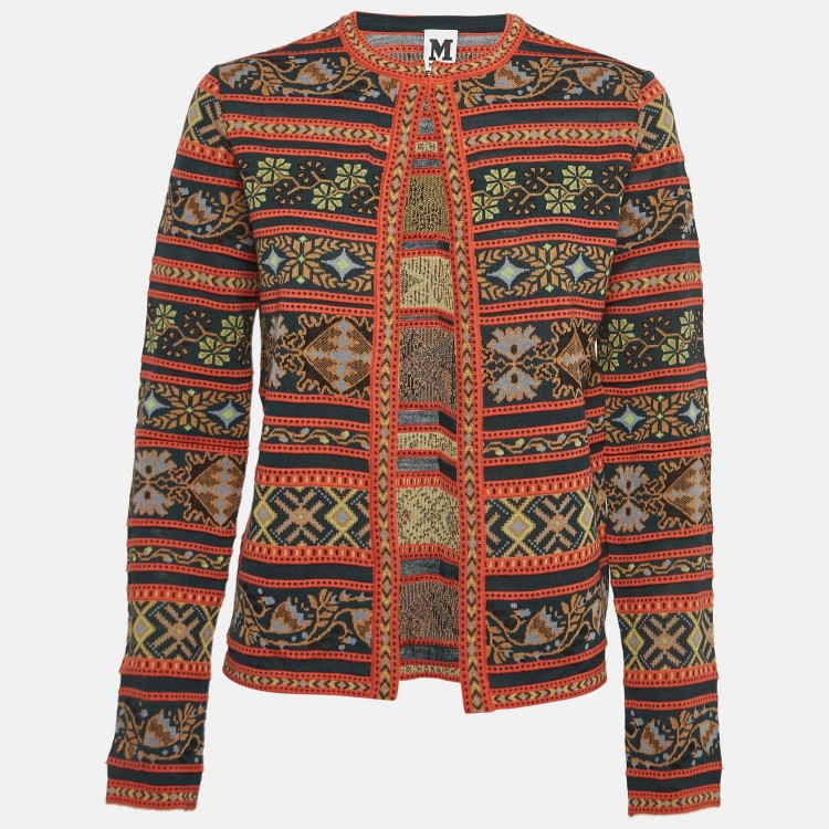 Pre Owned M Missoni Multicolored Patterned Knit Long Sleeve Cardigan M