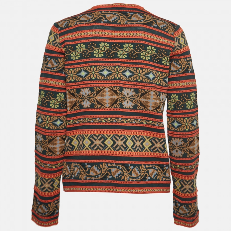 Pre Owned M Missoni Multicolored Patterned Knit Long Sleeve Cardigan M