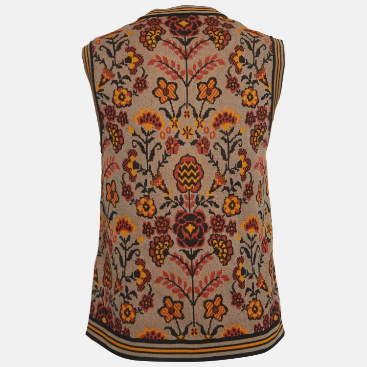 مملوكة مسبقًا M Missoni Brown Floral Pattern Knit Sleeveless Top M