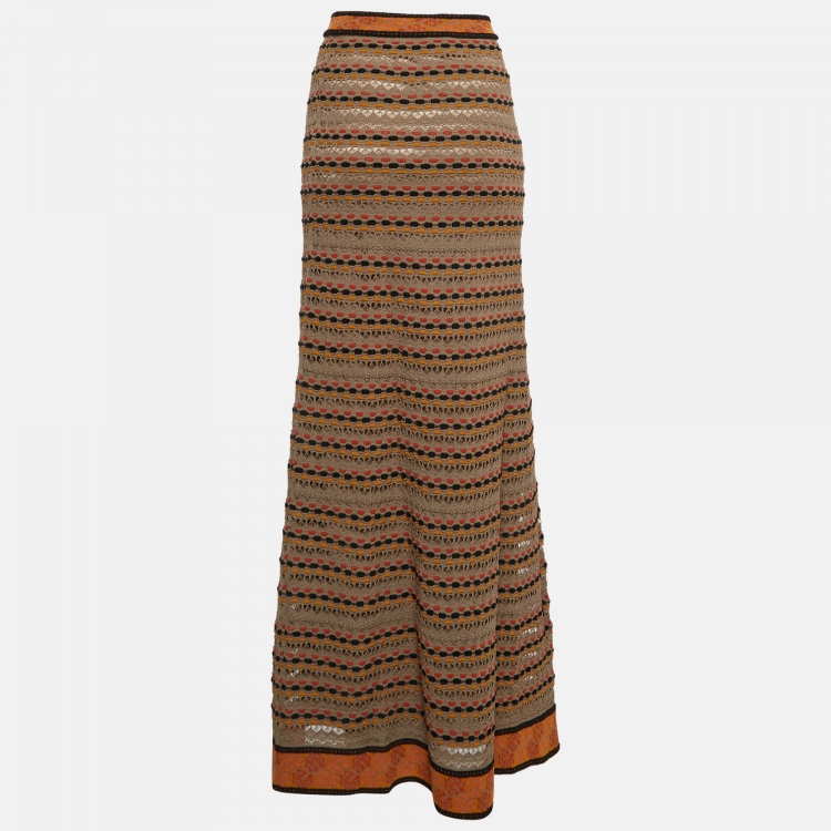 Pre Owned M Missoni Brown Stripe Pattern Knit Maxi Skirt S