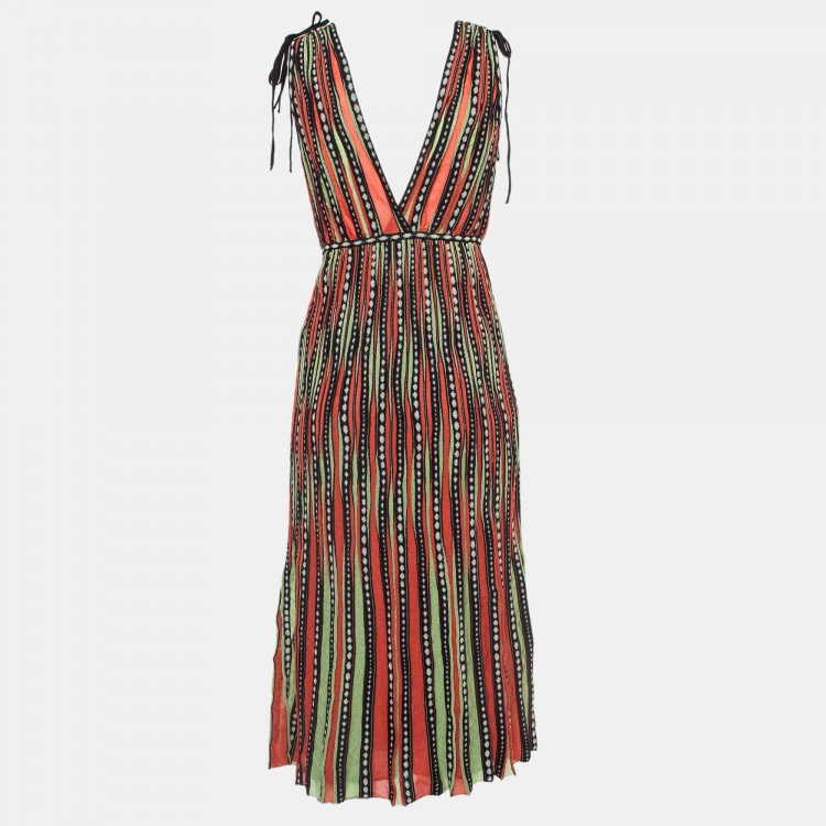 Pre Owned M Missoni Multicolor Patterned Knit Sleeveless Midi Dress S