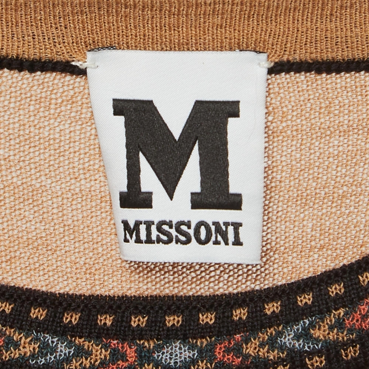 Pre Owned M Missoni Brown Patterned Wool Blend Knit Midi Dress S